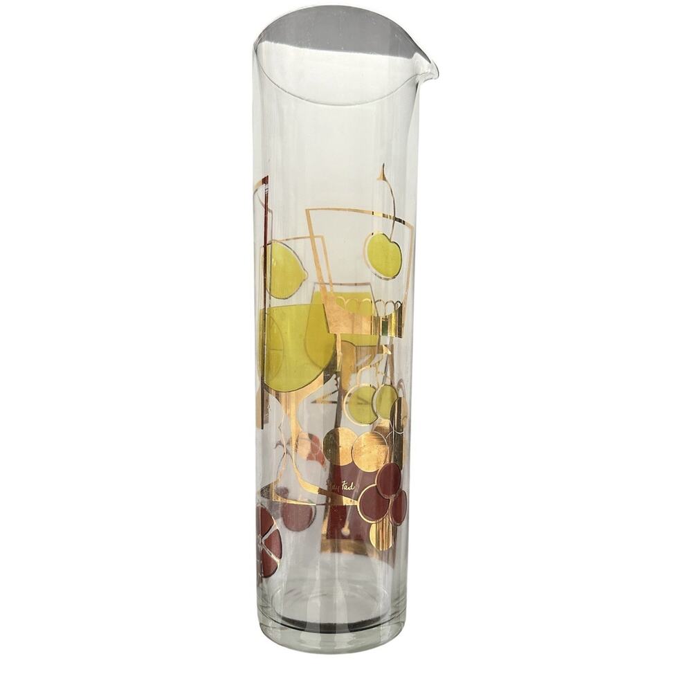1950s MCM Gold Mixed FruitCocktail Sangria Martini Glass Pitcher Signed Gay Fad - Picture 3 of 16